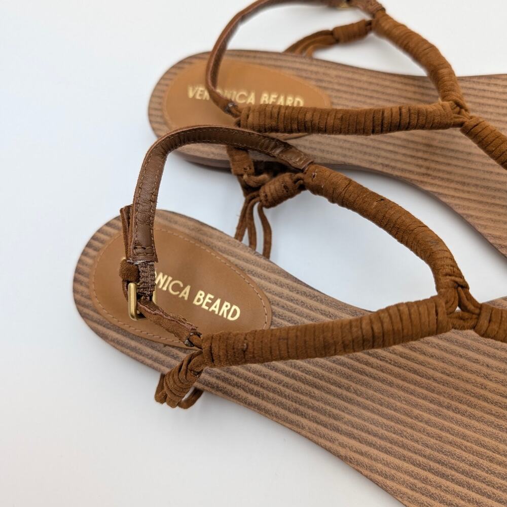 Veronica Beard Amelia Ankle Strap Thong Slingback Sandals Caramel Size US6.5M - Picture 11 of 12